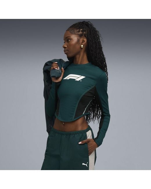 PUMA Green F1 Lifestyle Racing Long Sleeve Corset Top