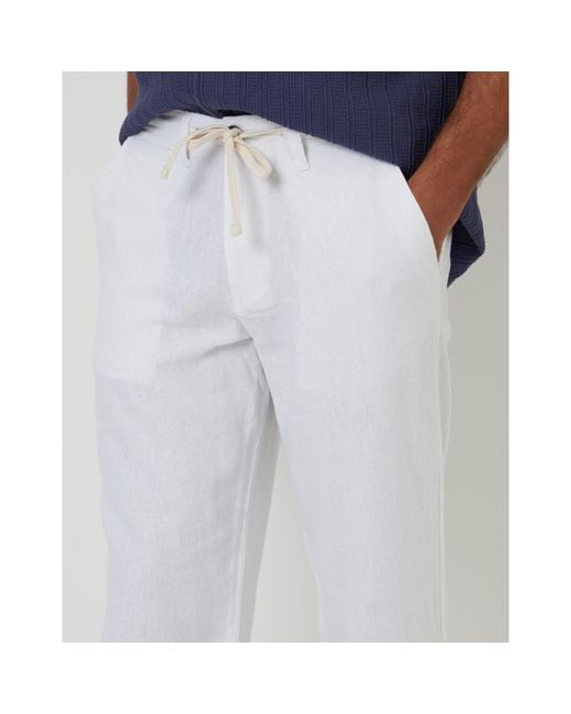Threadbare White Linen Straight Leg Trouser for men