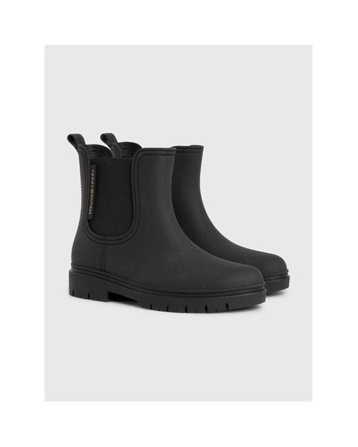 Tommy Hilfiger Black Essential Logo Cleat Rain Boots