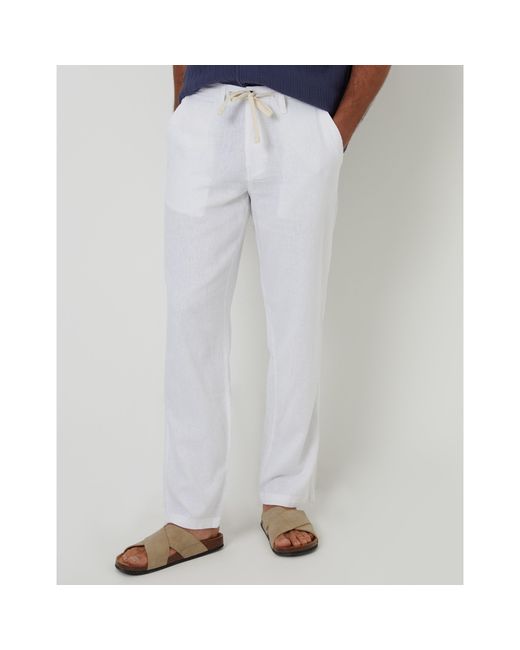 Threadbare White Linen Straight Leg Trouser for men