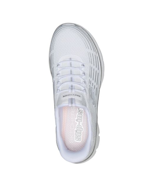 Skechers White Mesh Bungee Glitter Print Slip On Trainers