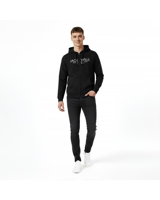 Jack Wills Black Graphic Zip Hoodie for men