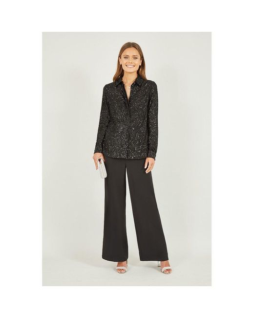 Yumi' Black Sequin Long-Sleeve Blouse