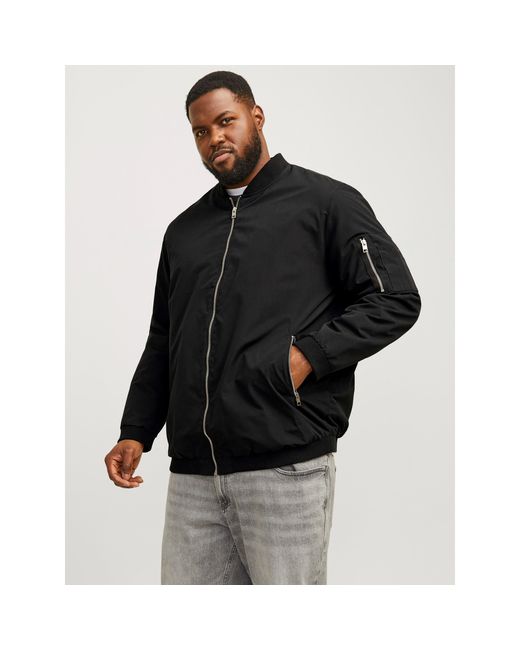 Jack & Jones Black Rush Plus Size Long Sleeve Bomber Jacket for men