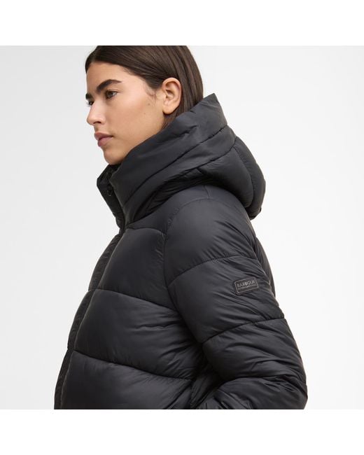 Barbour Black Olivios Hooded Long Sleeve Full Zip Short Puffer Jacket