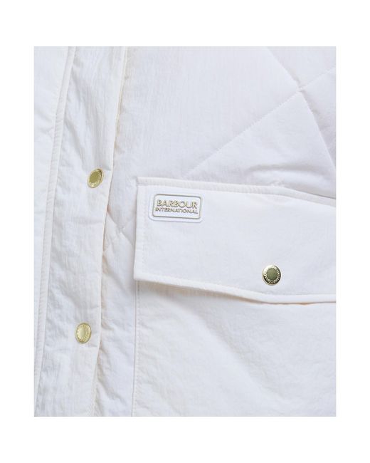 Barbour White Zola Long Sleeve Stand Collar Quilted Jacket