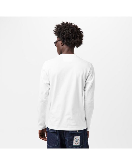 C P Company White Cotton Long Sleeve Crew Neck T-Shirt for men