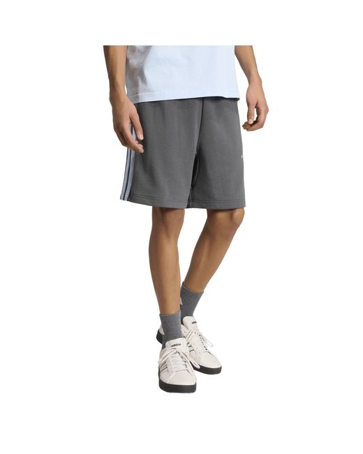 Adidas Gray Essentials 3 Stripe Fleece Shorts for men