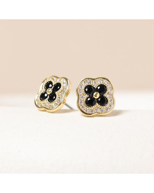 Jon Richard Metallic 14K Plated Crystal And Jet Clover Studs