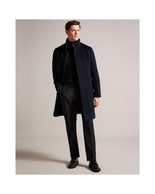 Ted Baker Blue Funnel Neck Overcoat for men
