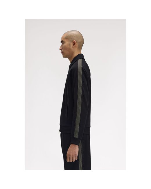 Fred Perry Blue Side Tape Zip-Through Ribbed Tracksuit Top for men