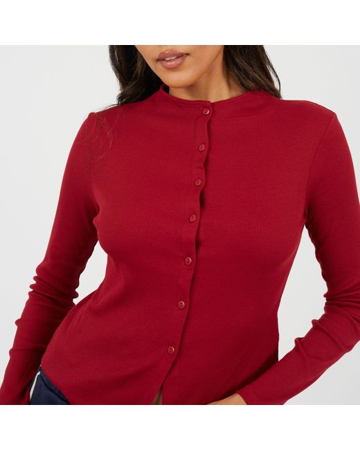 Brave Soul Red Bs Long Sleeve Button Through Top