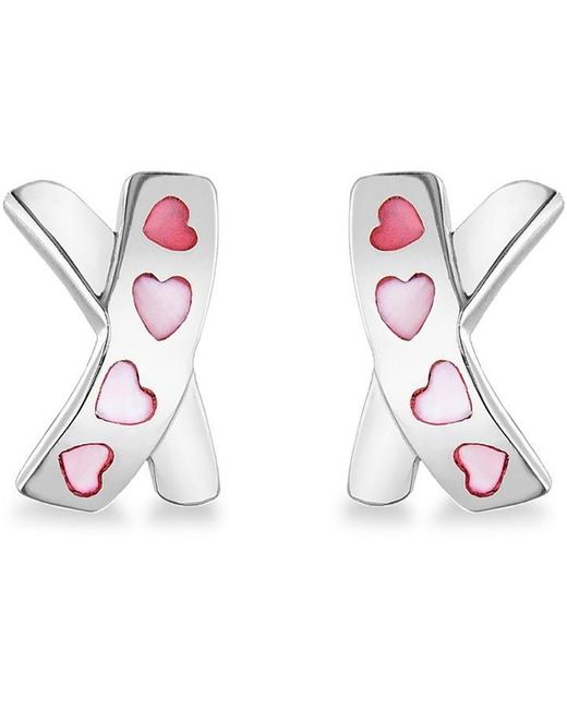 Be You Pink Sterling Mother Of Pearl Heart Kiss Studs