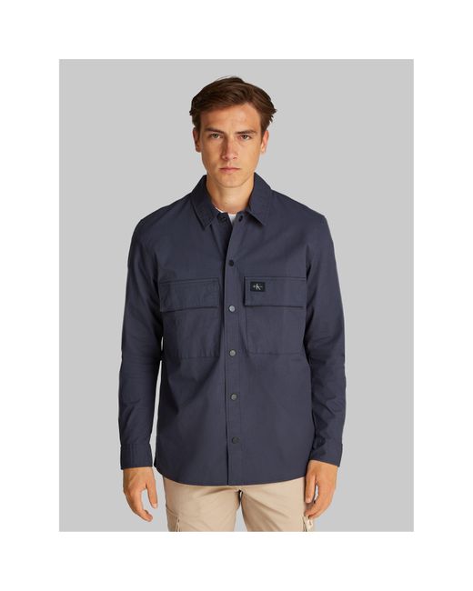 Calvin Klein Blue Cargo Cotton Long Sleeve Relaxed Fit Overshirt for men