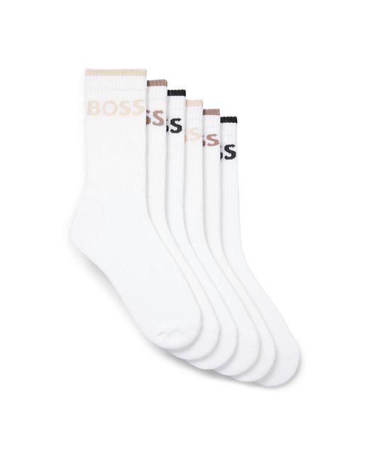 Boss White Stripe Crew Socks for men