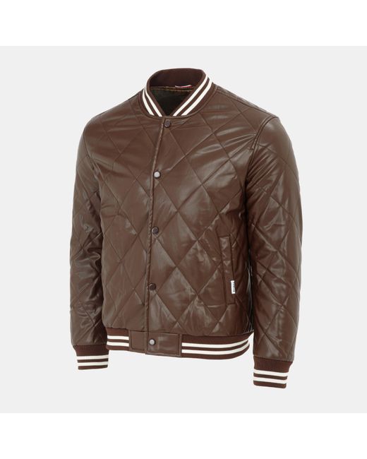 Firetrap Brown Faux Leather Button Long Sleeve Quilted Jacket for men
