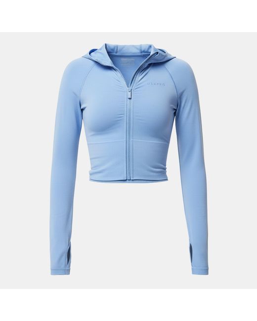 Usa Pro Blue Seamless Definition Cropped Long Sleeve Performance Training Jacket
