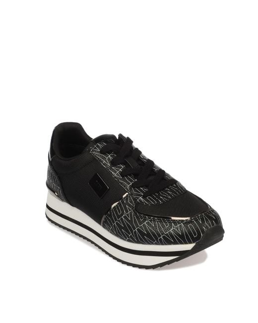 DKNY Black Davie Lace Up Wedge Trainers