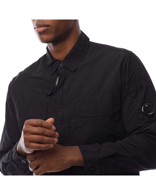C P Company Black Flatt Nylon Lens Overshirt for men