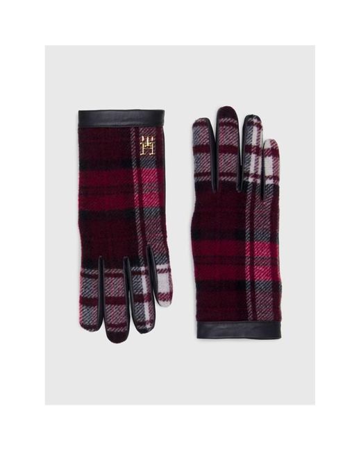 Tommy Hilfiger Red Tartan Check Leather Gloves