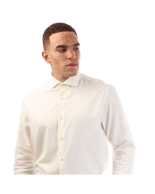 Boss White H Joe Spread Long Sleeve Oxford Shirt for men