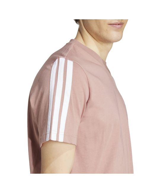 Adidas Pink Essentials 3-Stripes T-Shirt for men