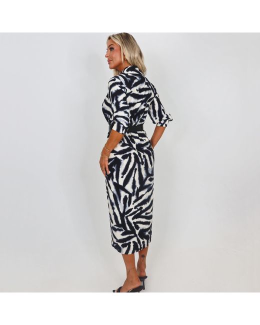 AX Paris Blue And Animal Print Belted Wrap Shirt Midi Dress