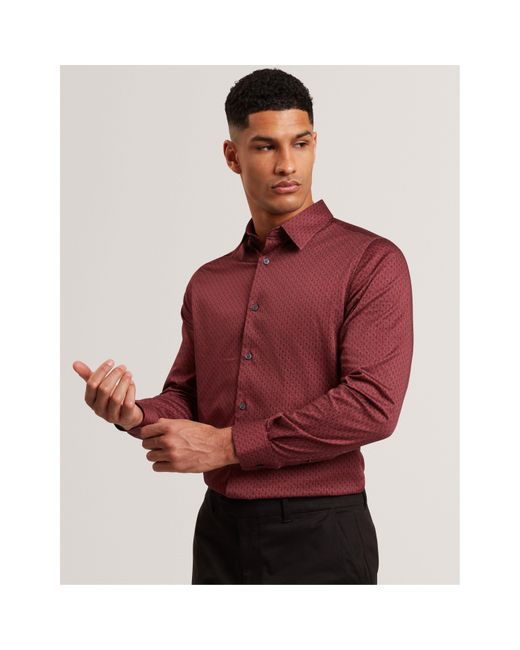 Ted Baker Red Long Sleeve Geometric Patterned Shirt for men