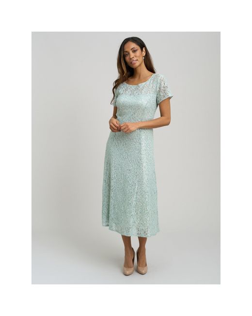Gina Bacconi Blue Genny Cap Sleeve Midi Sequin Lace Dress