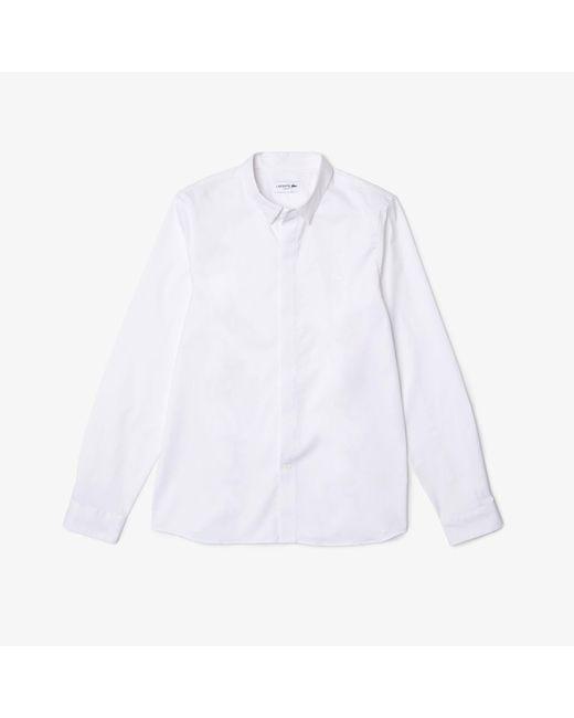 Lacoste White Slim Fit Concealed Placket Poplin Shirt for men