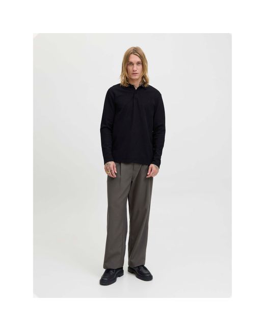 Jack & Jones Black Austin Longsleeved Polo for men