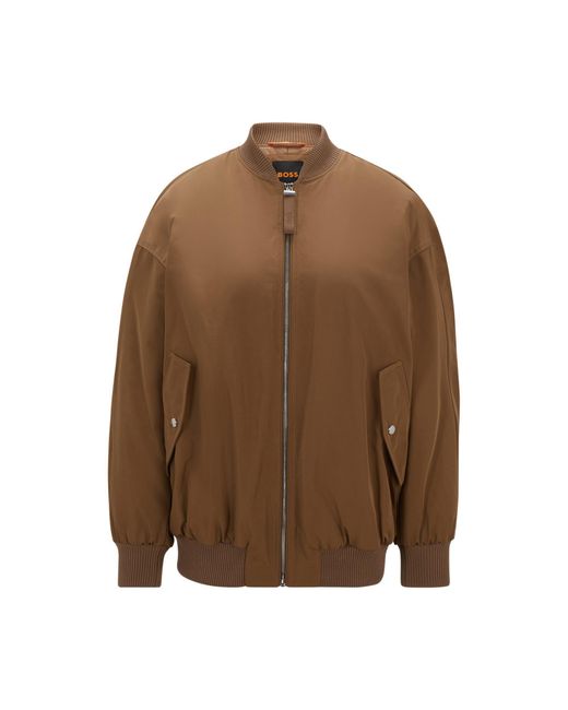 Boss Brown Bomber Parker Jacket With Logo Detail