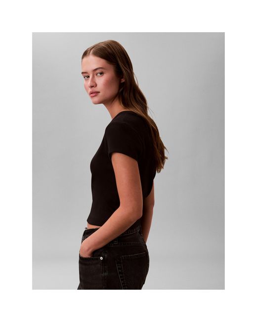 Calvin Klein Black Woven Ribbed Baby Tee