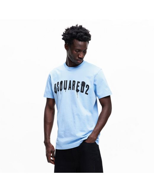 DSquared² Blue Spray Logo T Shirt for men