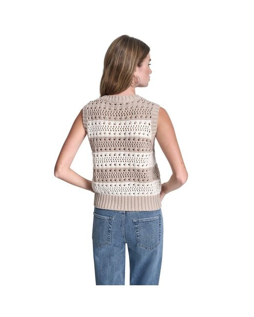 DKNY Gray Jeans Striped Pointelle Stitch Sleeveless Sweater