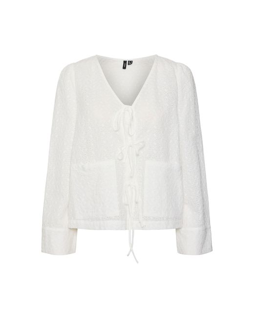Vero Moda White Palma Tie Long-Sleeve Blouse