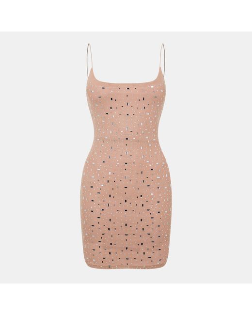 Missy Empire Brown Rhinestone Embellished Mini Dress