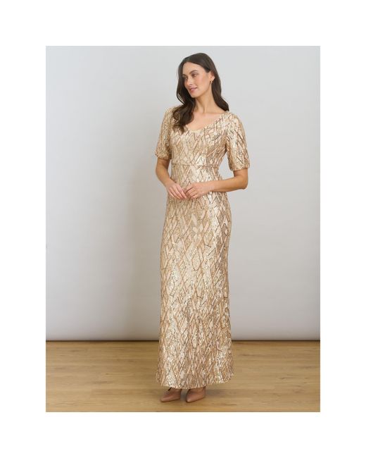 Gina Bacconi Natural Pat Sequin Maxi Dress
