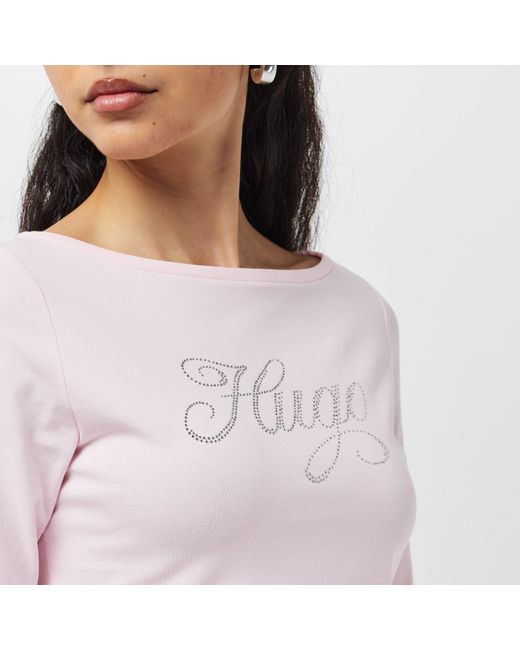 HUGO Pink 'S Long Sleeve Cotton Crop Top