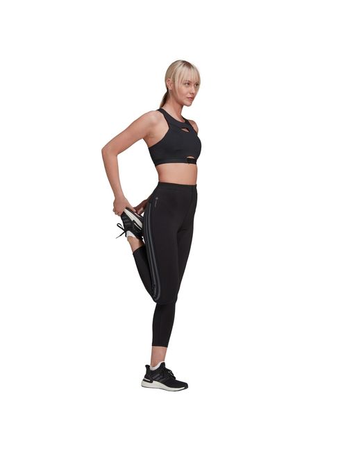 Adidas Black Run Icons 3 Stripe 7/8 Running Tights