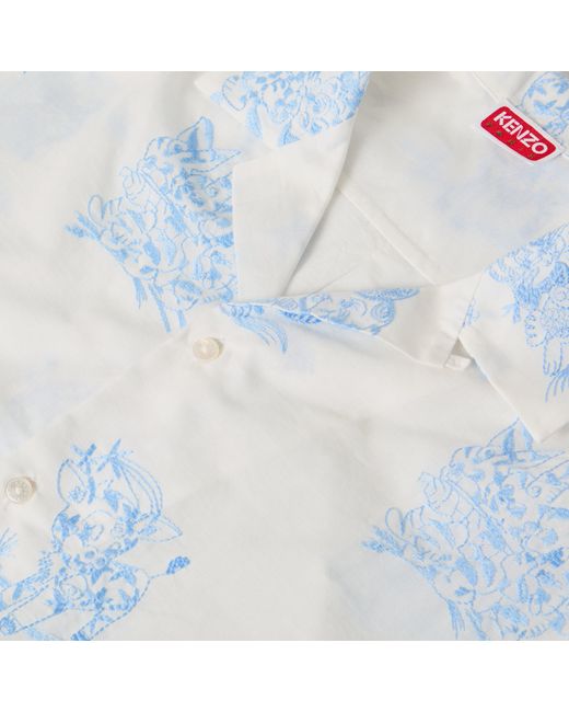 KENZO Blue Short Sleeve Patterned Shirt for men
