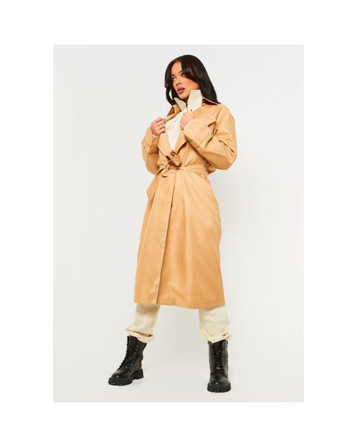 Missy Empire Metallic Classic Longline Tie Waist Belt Trench Coat