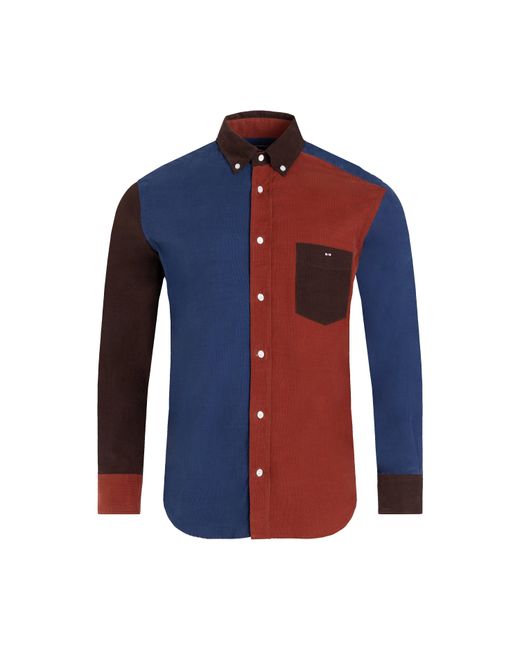 Eden Park Blue Dark Colourblock Corduroy Shirt for men