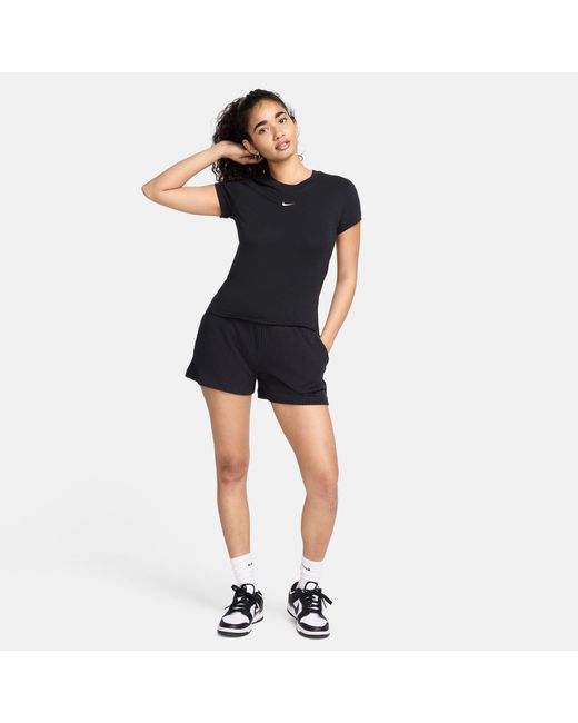 Nike Black Sportswear Club Chill Knit Mod Crop T-Shirt
