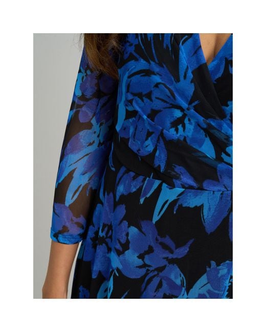 Gina Bacconi Blue Indie Floral Mesh Wrap Midi Dress
