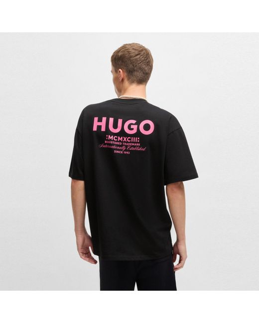 HUGO Black Printed Logo Back T-Shirt With Mcmxciii Text for men