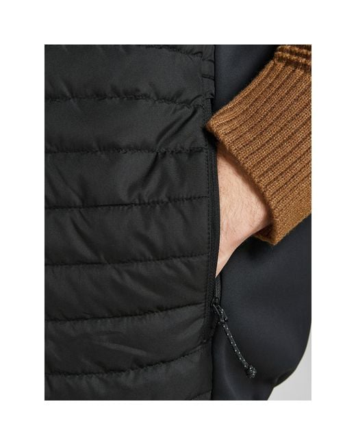 Jack & Jones Black Quilted Full Zip Sleeveless Plus Size Gilet for men