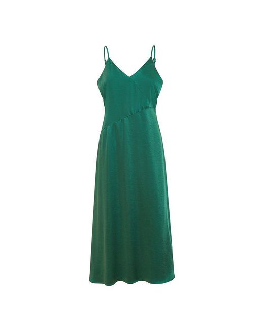 Yumi' Green Satin Strappy Midi Wrap Dress