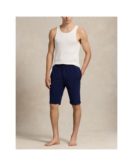 Polo Ralph Lauren Blue Tonal Taped Waistband Jersey Relaxed Fit Jogger Shorts for men