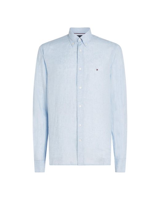 Tommy Hilfiger Blue Pigment Dyed Long-Sleeve Plain Shirt for men
